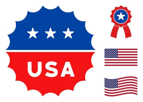 Flat Vector USA Medallion Logo Icon in American Democratic Colors with Stars — Stock Vector