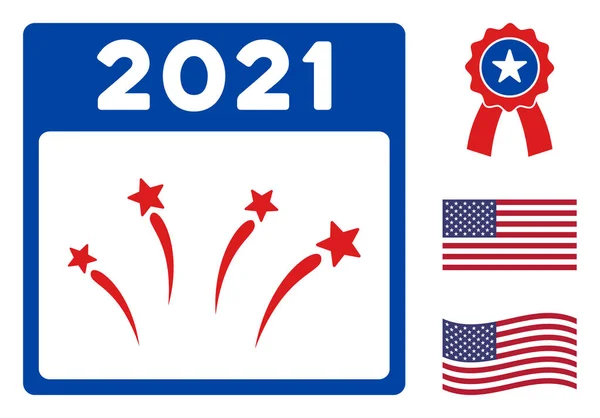 Ícone do Dia da Independência Flat Vector 2021 em cores democráticas americanas com estrelas —  Vetores de Stock