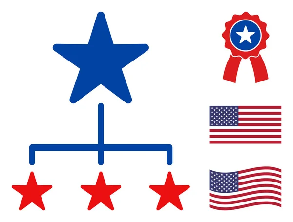 Yıldızlı Amerikan Demokratik Renklerinde Düz Vektör Çoğaltma Diyagramı Simgesi — Stok Vektör