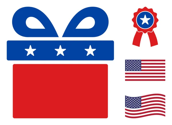 Düz Vektör Hediye Simgesi Yıldızlı Amerikan Demokratik Renkleri — Stok Vektör