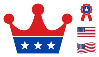 Düz Vektör Taç Simgesi Yıldızlı Amerikan Demokratik Renkleri