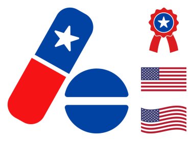Düz Vektör İlaç Simgesi Yıldızlı Amerikan Demokratik Renkleri
