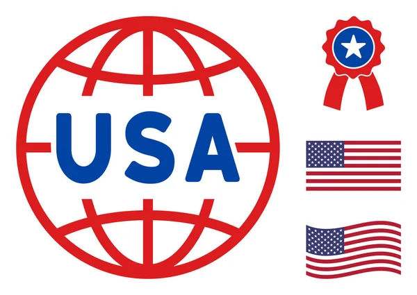 Flat Vector USA World Icon in Amerikaanse Democratische Kleuren met Sterren — Stockvector