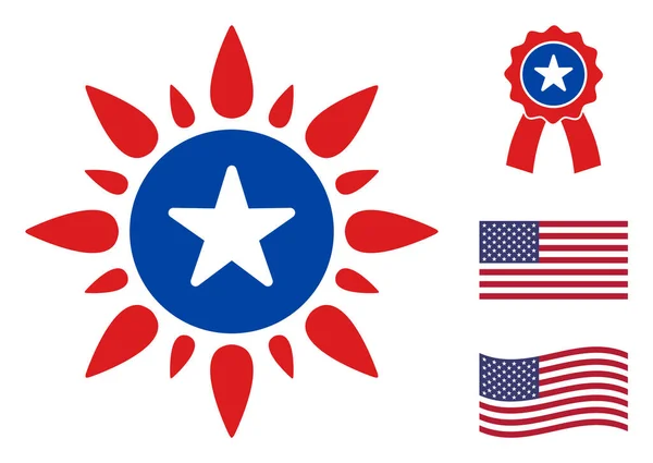 Düz Vektör Güneş Işığı Simgesi Yıldızlı Amerikan Demokratik Renkleri — Stok Vektör