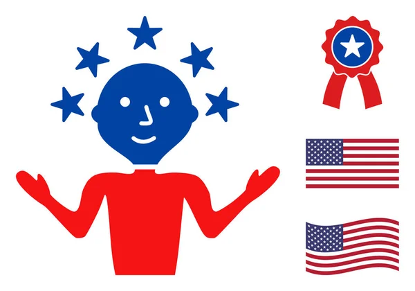 Düz Vektör Mutlu Adam Simgesi Yıldızlı Amerikan Demokratik Renkleri — Stok Vektör