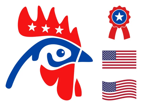 Flat Vector Rooster Head Icon in American Democratic Colors with Stars — стоковий вектор