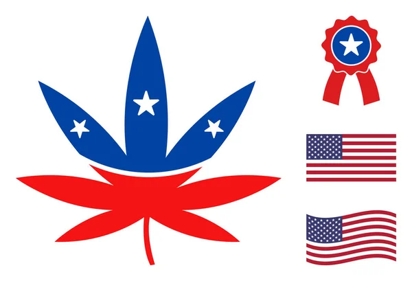 ( 영어 ) Flat Vector Cannabis Icon in American Democratic Colors with Stars — 스톡 벡터