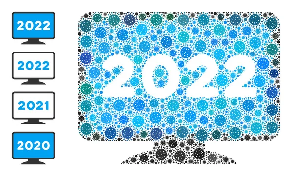 2022 แสดงหน้าจอไอคอนโมเสคขององค์ประกอบไวรัสโควิด — ภาพเวกเตอร์สต็อก