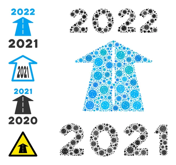 2022 โมเสคไอคอนถนนในอนาคตของรายการไวรัสโคโรนา — ภาพเวกเตอร์สต็อก