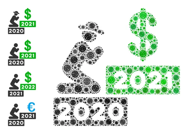 สุภาพบุรุษอธิษฐานดอลลาร์ 2021 Icon Mosaic of Covid Elements — ภาพเวกเตอร์สต็อก