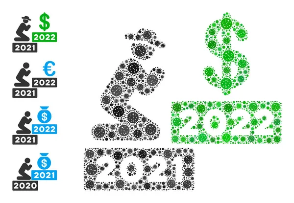 สุภาพบุรุษอธิษฐานดอลลาร์ 2022 Icon Mosaic จากองค์ประกอบไวรัสโควิด — ภาพเวกเตอร์สต็อก