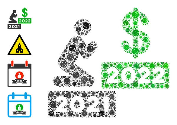 Man อธิษฐานดอลลาร์ 2022 โมเสคไอคอนขององค์ประกอบ Covid-2019 — ภาพเวกเตอร์สต็อก