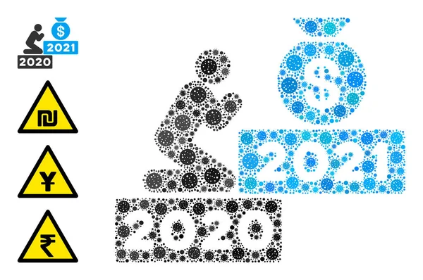 อธิษฐานเพื่อเงิน 2021 โมเสคไอคอนที่มีรายการไวรัสโคโรนา — ภาพเวกเตอร์สต็อก