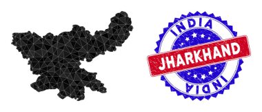 Jharkhand Eyalet Haritası Üçgen Ağı ve Grunge Çift Renkli Filigran
