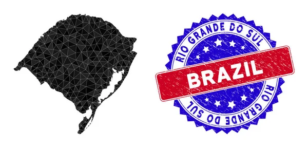 Rio Grande Do Sul State Carte Triangle Mesh et Distress Phoque bicolore — Image vectorielle