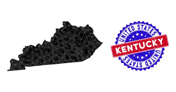 Kentucky Eyaleti Haritası Üçgen Ağ ve Tehlike Damgası — Stok Vektör