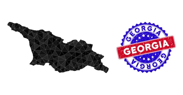 Georgia Haritası Çokgen Izgara ve Sıkıntı Damgası — Stok Vektör