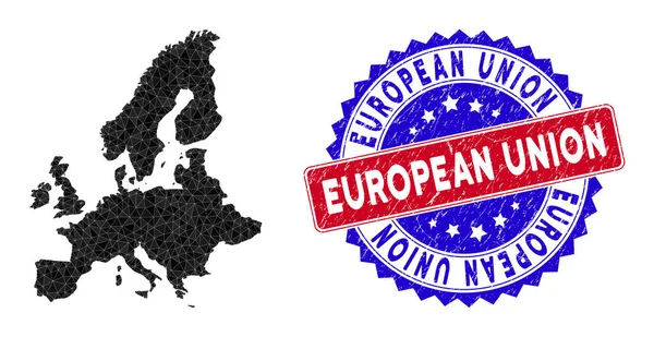 Carte de l'Union européenne Triangle Mesh et Grunge Bicolor Seal — Image vectorielle