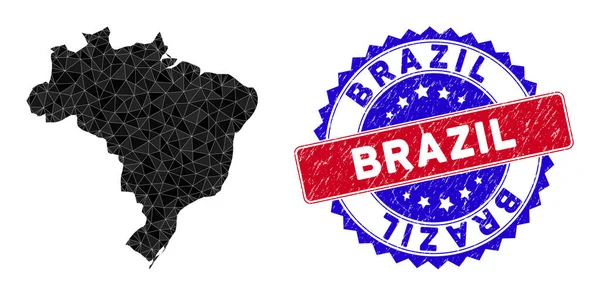 Brazil Map Triangle Mesh and Distress Bicolor Stamp — Stock Vector