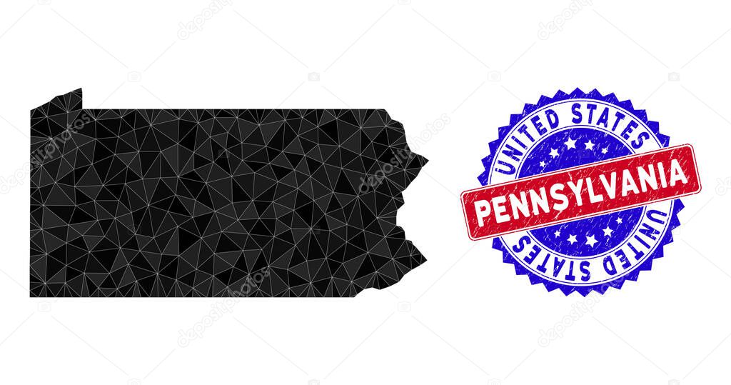 Pennsylvania State Map Polygonal Mesh and Distress Bicolor Stamp Seal