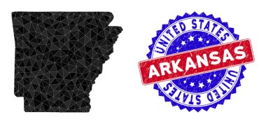 Arkansas Eyaleti Haritası Çokgen Ağ ve Grunge Çift Renkli Filigran