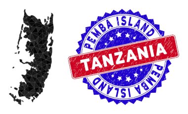 Pemba Adası Haritası Çokgen Ağ ve Çizilmiş Çift Renkli Mühür