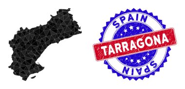 Tarragona Eyaleti Haritası Çokgen Ağ ve Grunge Çift Renkli Mühür
