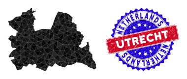 Utrecht Eyaleti Haritası Çokgen Ağ ve Çizilmiş Çift Renkli Filigran