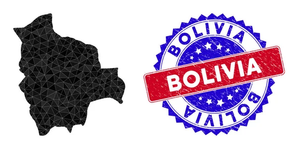 Bolivia Mapa Malla Poligonal y Sello Bicolor Grunge — Archivo Imágenes Vectoriales