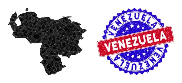 Venezuela Mapa Malha poligonal e selo bicolor riscado —  Vetores de Stock