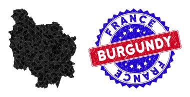 Burgundy Eyaleti Haritası Üçgen Ağ ve Tehlike Damgası Mührü