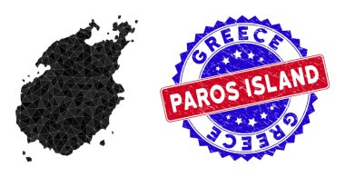 Paros Adası Haritası Üçgen Ağ ve Grunge Çift Renkli Filigran