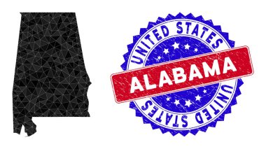 Alabama Eyaleti Haritası Üçgen Ağ ve Grunge Çift Renkli Mühür