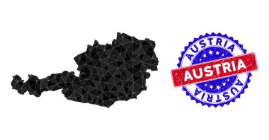 Avusturya Çokgen Ağ ve Grunge Çift Renk Damgası Haritası