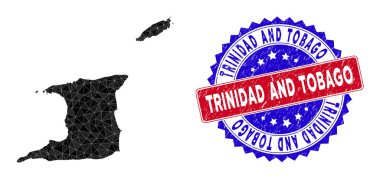 Trinidad ve Tobago Haritası Çokgen Ağ ve Çizilmiş Çift Renkli Damga