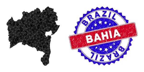 Bahia State Map Polygonal Mesh and Distress Bicolor Stamp Seal — Stock Vector