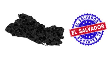 El Salvador Haritası Çokgen Ağ ve Grunge Çift Renkli Filigran