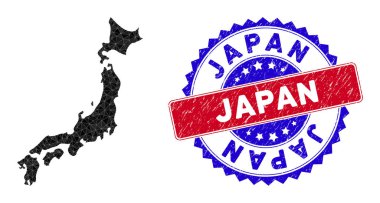 Japonya Çokgen Ağ Haritası ve Çizilmiş Çift Renkli Mühür