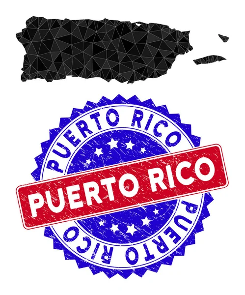 Mappa Porto Rico Maglia triangolare e francobollo Bicolore di soccorso — Vettoriale Stock