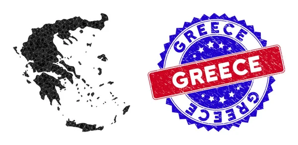 Grecia Mapa de malla triangular y sello bicolor rayado — Archivo Imágenes Vectoriales