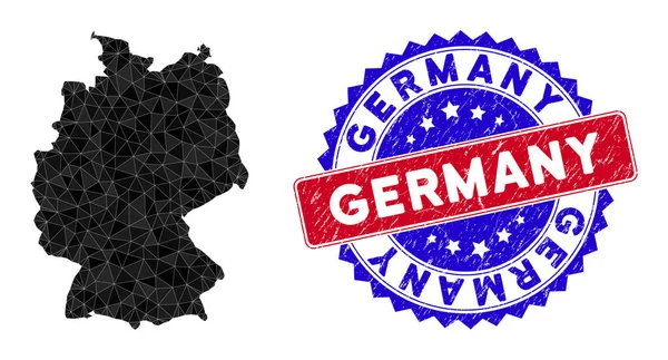 Germany Map Triangle Mesh and Grunge Bicolor Stamp — Stock Vector