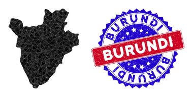 Burundi Haritası Çokgen Ağ ve Çizilmiş Çift Renkli Filigran