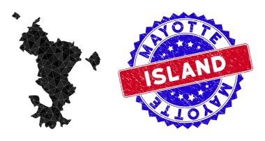 Mayotte Adası Haritası Çokgen Ağlar ve Üzüntü Damgası