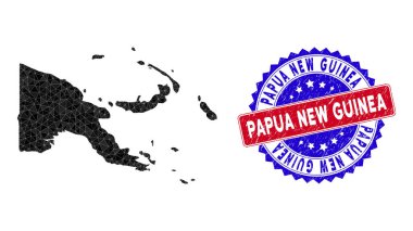 Papua Yeni Gine Haritası Çokgen Ağ ve Tehlike İki Boyut Mührü