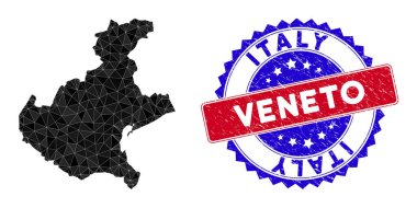 Veneto Bölgesi Haritası Çokgen Ağ ve Grunge Çift Renk Damgası