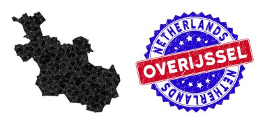 Overijssel Vilayet Haritası Üçgen Ağı ve Çizilmiş Çift Renkli Mühür
