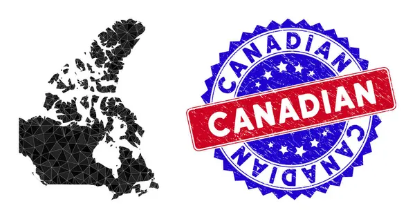 Kanada V2 Karte Polygonales Netz und zweifarbige Briefmarke für Seenot — Stockvektor