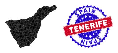 Tenerife İspanya Ada Haritası Üçgen Ağ ve İmdat Damgası Mührü