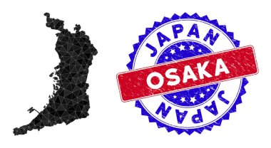 Osaka Vilayet Haritası Üçgen Ağı ve Çizilmiş Çift Renkli Mühür
