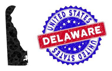 Delaware Devlet Haritası Çokgen Ağ ve Üzüntü İki Renk Mührü